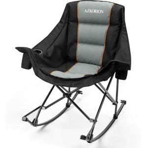 Oversized Rocking Camping Chair, Folding Rocking Chair, Black, 28 inches x 35.5 inches x 40.2 inches