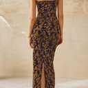 BTFBM Women Spring Dresses 2025 Elegant Wedding Guest Dresses Bodycon Tube Maxi Dress Split Floral Cocktail Dress (M)