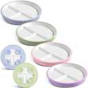 Domensi 4 Pcs 8" Large Porcelain Kids Plates with Anti-slip Silicone Sleeve Ceramic Divided Plate with Suction for Toddler Eating Microwave Dishwasher Friendly (Blue,Green,Purple,Pink)