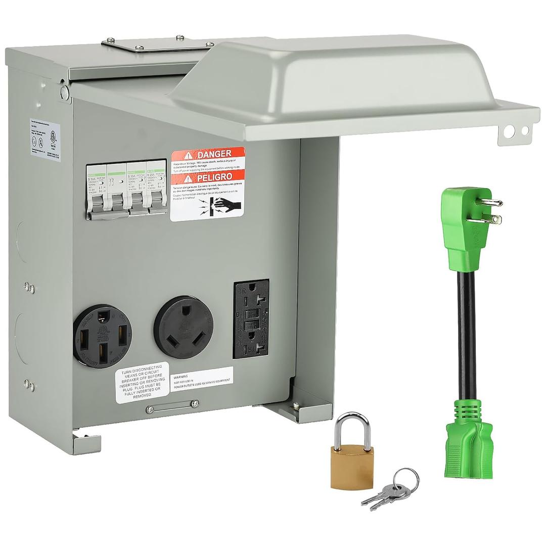RVMATE RV Temporary Power Outlet Panel with Breaker, ETL Listed 20 30 50 Amp RV Receptacle, RV Electrical Outlet Panel for RV, Camper, Travel Trailer