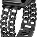 JR.DM Black Watch Bands for Women Compatible with Apple Watch Band 38mm 40mm 41mm Adjustable Metal Band Cowboy Steel Chain Bracelet for iWatch Series 9/ 8/ 7/ 6/ 5/ 4/ 3/ 2/ 1/ SE/ Ultra 