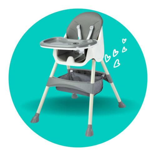 Baby Highchair foldable Adjustable 4-1 Infant Feeding Toddler Table Chair Grey