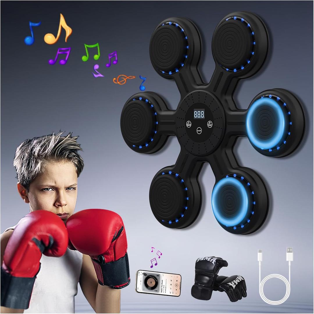 2025 Music Boxing Machine for Kids,Smart Bluetooth Wall Mounted Punching Machine,with Gloves Workout Machine(Upgrade)