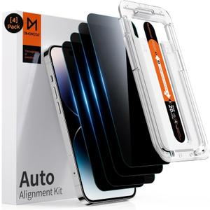DIMONCOAT 4-PACK TOP 9H+ Glass for iPhone 14 Pro Privacy Screen Protector [Auto Alignment Kit] [10X Military Protection] UNBREAK Tempered Glass Film for iPhone 14 Pro 6.1 inch [Case Friendly]