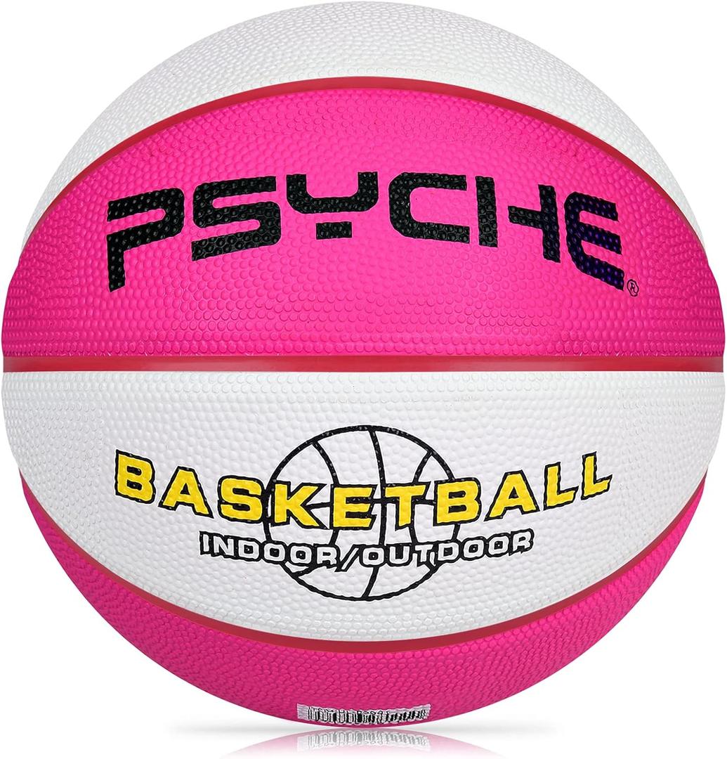 Kids Youth Basketball Size 4/5(25.5/27.5") Premium Rubber Basketball for Boys Girls Indoor Outdoor Pool Games Play (Rose Red/White)
