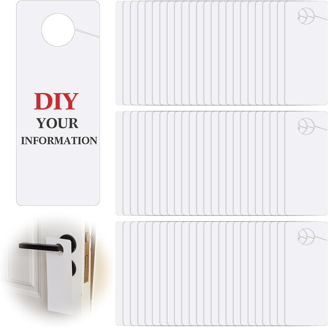 100 Pcs Blank Door Hanger Sign Bulk 3''x 8'' Paintable Blank Door Knob Hanger to Write Your Own Messages Thick PVC Material Frosted Design for DIY Craft Hotel Office Clinic Dorm Session