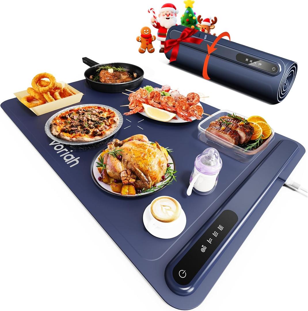 Warming Mat for Food, Voriah Electric Warming Tray with 3 Temp Settings & Auto Shut-Off, Food Warmer with Thick Silicone Surface to Keep Food Warm at Buffet, Parties, and Family UseDark Blue (L-24*16'')