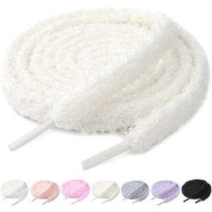 2 x Stepace 2 Pairs Flat Fuzzy Shoe Laces for Sneakers 10mm Wide Thick Shoelaces for Casual Shoes (63Inch(160cm), Off-white)