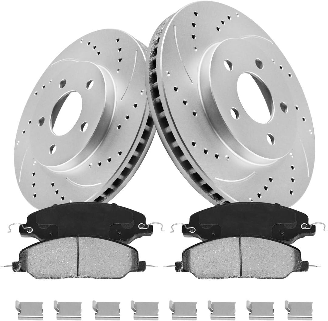 Anpulsero Front Brake Pads and Rotors Kits Compatible with Ford Mustang 2005-2010 Base V6 4.0L, Vented Drilled Slotted Disc Brake Rotors Ceramic Brake Pads Replacement 11.5 inch(293mm) Set of 6