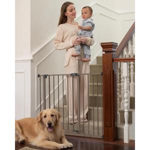 InnoTruth 29.540.75" Baby Gate for Stairs, 30" Tall Dog Gates for Doorways & Hallways, Safety Gate for Kids & Pets, Pressure-Mounted Walk-Through with Dual Lock & 2-Way Swing, Brown