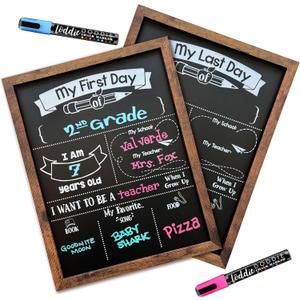 Loddie Doddie 2-Sided Chalkboard Sign - 14 x 11 in Rustic Brown - Magnetic Surface for First Day of School Photos - Flip-Over Design for First Day of Kindergarten Sign - End-of-School Keepsake Board