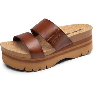 DREAM PAIRS Women's Platform Slides Sandals Comfortable Arch Support Two Strap Slip On Fashion Beach Wedge Sandals, US 9