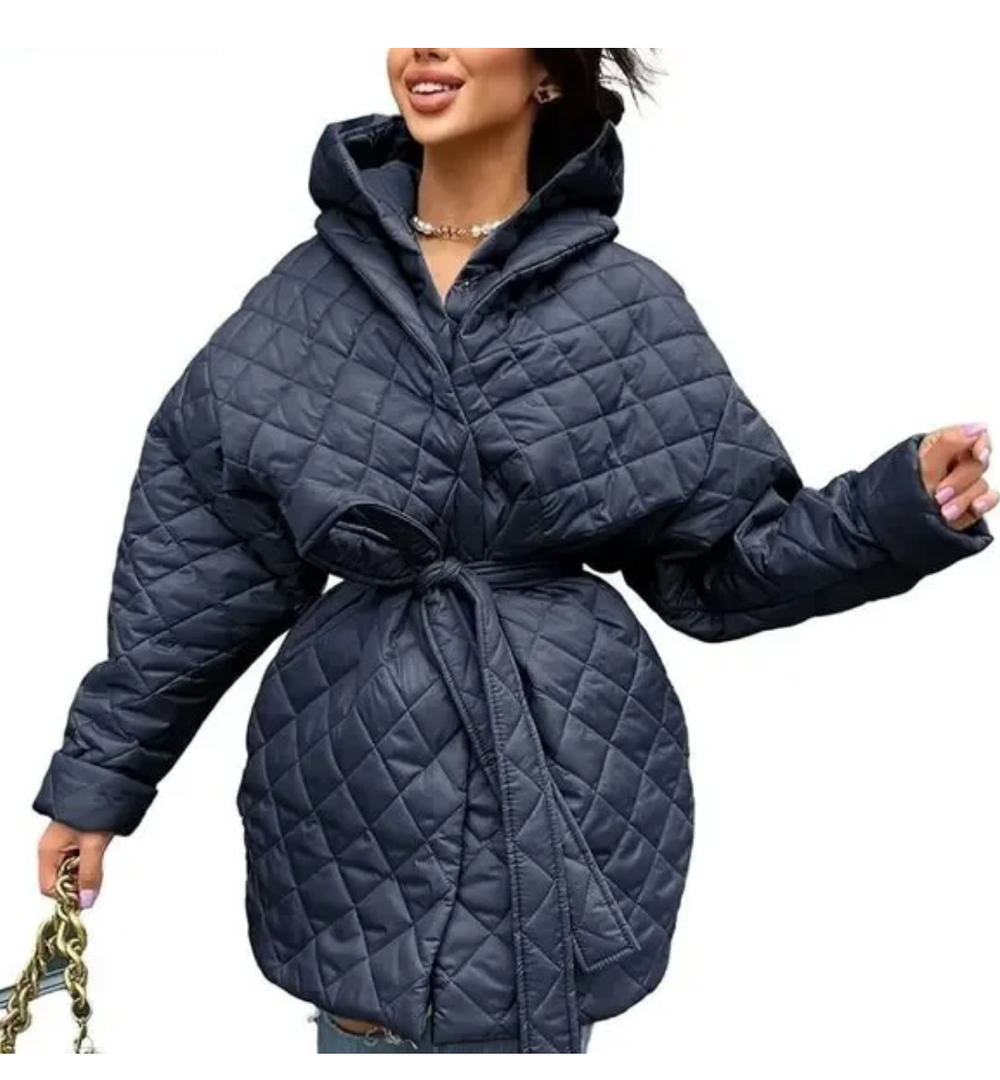 BTFBM Women Button Down Quilted Jacket Coat 2023 Fall Winter Fashion Belt Pockets Removable Padded Hood Puffer Outerwear XL Navy