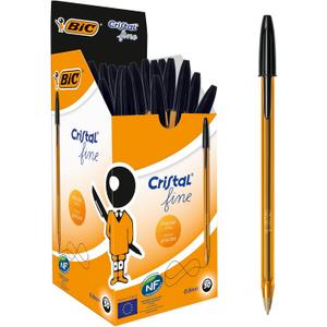 BIC Cristal Original, Ballpoint Pens, Every-Day Biro Pens with Fine Point (0.8 mm), Ideal for School and Office, Black, Pack of 50