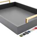 Decorative Coffee Table Tray - Ottoman Tray - Breakfast, Drinks, Liquor Serving Tray - from Farmhouse to Modern - Matte Finish - Brushed Champagne Gold Handles - Charcoal