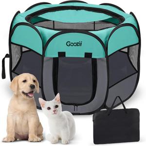 Pet Cat Playpen for Indoor Cats Enclosed, Puppy Dog Play Pen for Outdoor Travel Camping (Medium Size, Green & Dark Grey)