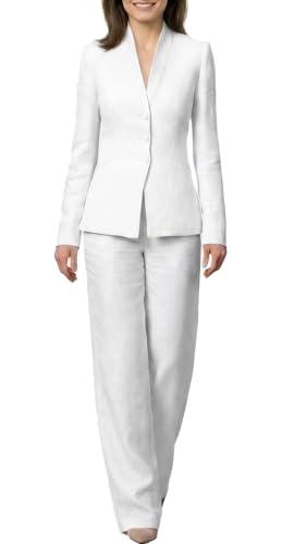 Marycrafts Women's Business Outfit Blazer Wide Leg Pant Suits Set for Work, 12 White