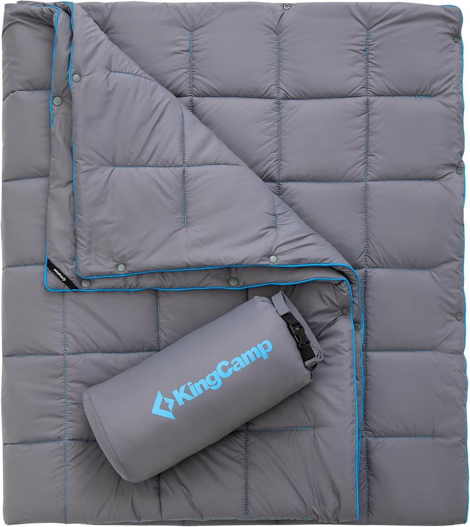 KingCamp Ultralight Camping Blanket, Packable Down Alternative Puffy Wearable Blankets Weatherproof Warm Package Quilt with Snap Buttons for Outdoor Hiking Travel Picnic Stadium (69" x 53", Charcoal) (Puretrail-grey)