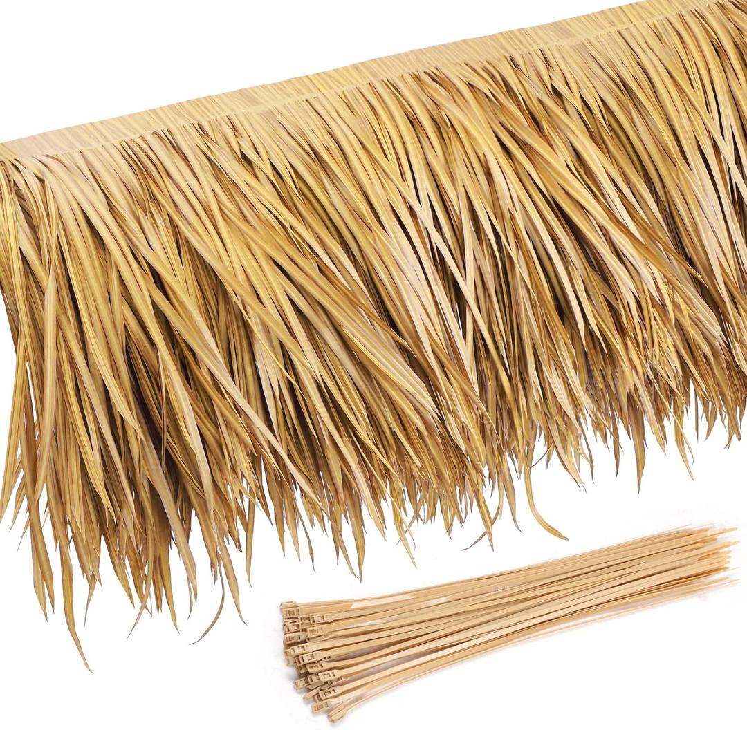 Sawysine Mexican Roof Thatch Tiki Hut Grass Skirting Palm Thatch Rolls for Tiki Bar Duck Blind Patio Umbrella Artificial Palapa Decorations(1.6 x 6.6 ft,Yellow)