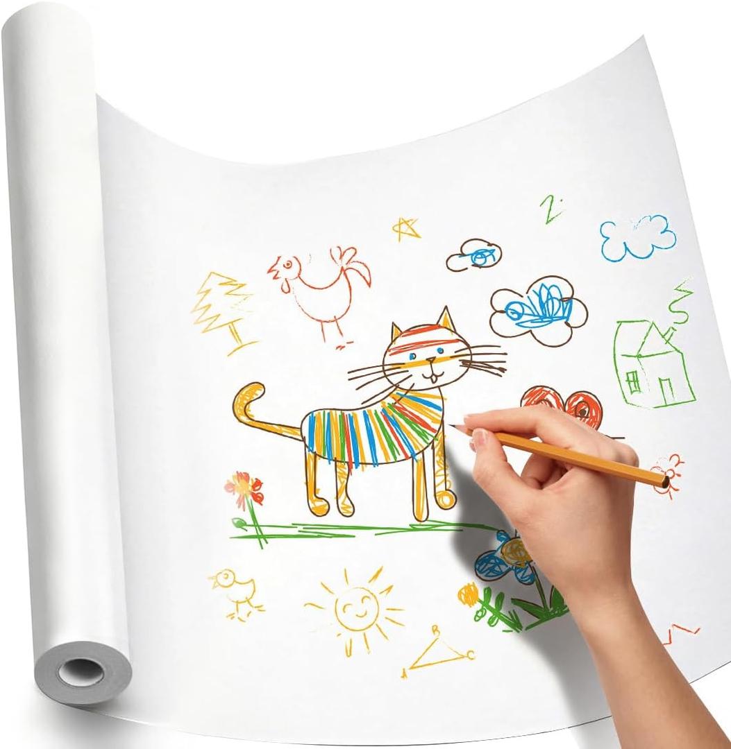 PerkHomy Craft Paper Roll 15" x 450" Kraft Paper White Easel Paper Roll for Kids Moving Gift Wrapping Art Bulletin Board Paper Floor Covering Bouquet Flower Packing Painting Drawing Poster Chart Paper