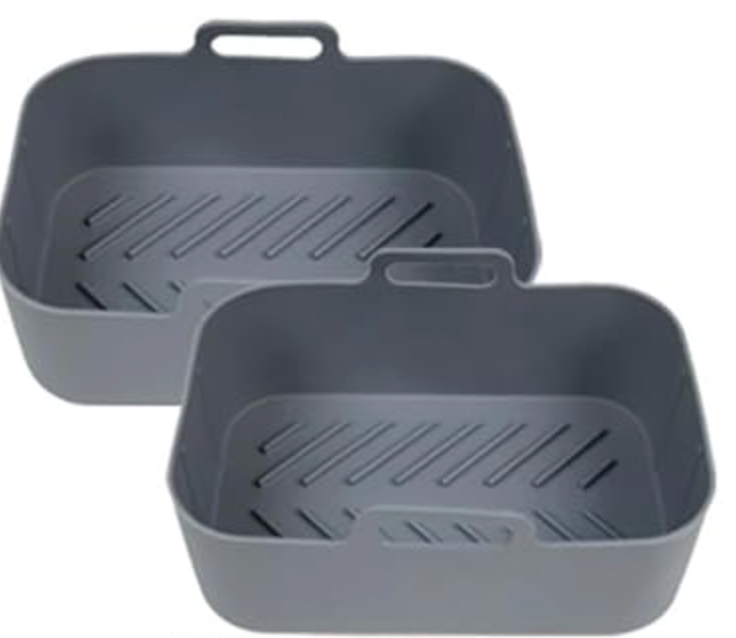 2PCS Pack Rectangular Reusable No Stick Silicon Square Dual Pot Silicone Air Fryer Liners Basket for Ninja