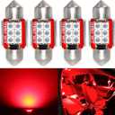 PHINLION Super Bright DE3021 LED Red Bulb 3030 6-SMD Festoon 1.25" 31mm DE3175 DE3022 Miniature LED Bulbs for Car Interior Door Map Dome Trunk Courtesy Light, Pack of 4