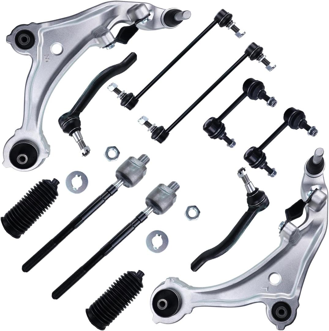 12pcs Front Lower Control Arms Ball Joints Sway Bar Tie Rods End Links Rack & Pinion Boot K620195 K750094 K750255 K750256 ES800356 Replacement for 2007-2013 Nissan Altima Professional Suspension Kit