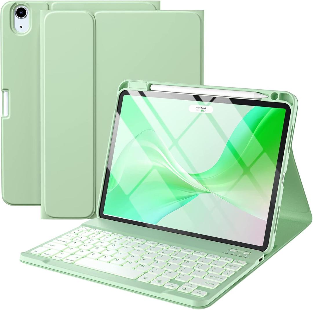 Harvopu Compatible for iPad Air 11-inch/ 10.9"Air 5th 4th Generation Case with Keyboard -Backlit Detachable, Folio Keyboard Cover with Pencil Holder for iPad Air 11 Inch M4/M3/M2, Air 5/ Air 4 (Green)