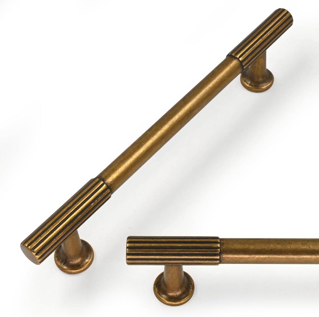 10 Pack Antique Brass Cabinet Pulls 5 Inch(128mm) Kitchen Cabinet Handles Vintage Retro Cabinet Hardware for Drawer Pulls (5" Hole Center)