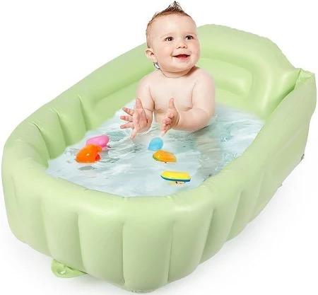Inflatable Baby Bathtub with Air Pump, Baby Bath Tub Toddler Bathtub, Foldable Shower Basin for Newborn, Portable Travel Bath Tub, Green