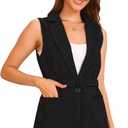 Allegra K Suit Vest for Women's Fashion Dressy Button Up Belted V Neck Sleeveless Waistcoat (Black, M)
