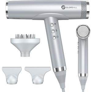 slopehill Hair Dryer - Professional Ionic Hairdryer, High-Speed Blow Dryer for Fast Drying, Home & Salon & Travel, Low Noise, Lightweight Compact Ceramic Blowdryer (Premium-silver)