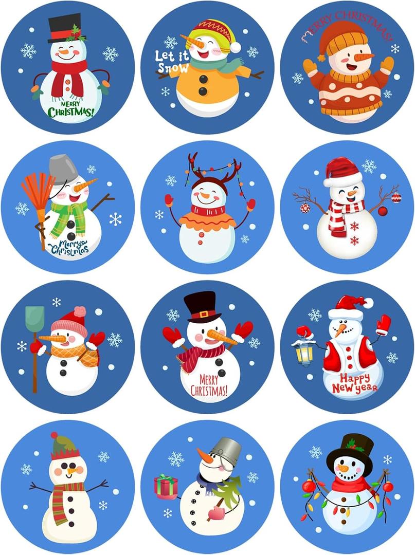 Lucleag Christmas Snowman Stickers for Envelopes, Christmas Winter Stickers for Kids, Round Snowman Sticker Labels for Candy Envelopes Seals Xmas Party Favor Winter Decorations, 360PCS