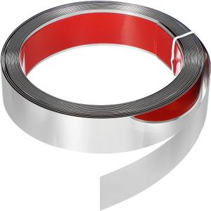 HARFINGTON Metal Wall Trim 13.1ft x 1.18" Peel and Stick Molding Trim Self Adhesive Stainless Steel Electroplate Finish Metal Strip Trim for Wall Ceiling Mirror Frame Border Edge, Silver
