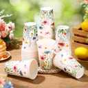 Tioncy 50 Pcs Spring Floral Butterfly 12 oz Disposable Paper Coffee Cups Flower Drinking Cup for Coffee, Water, Juice, Espresso, Hot and Cold Drinks Cocoa Cold Beverages Tea Party Supplies Decoration