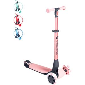 Yvolution Y Glider Nua 3-Wheel Kids Scooter – Adjustable Height, Arc-Folding Handlebar, LED Light-Up Front Wheels, Extra-Wide Deck, Ages 3-10, Pi