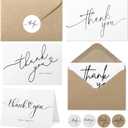 Layneria 100 Bulk Thank You Cards with Kraft Envelopes and stickers - 4 Minimalistic Designs Blank Thank You Notes with Envelopes for business Wedding Bridal Gift Baby Shower Business Graduation (White)