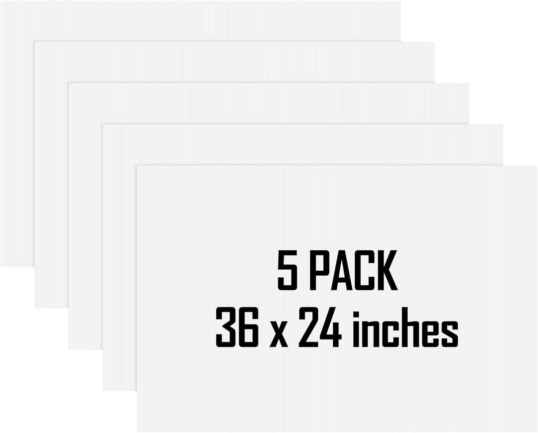 5 Pack 24 x 36 Inch Corrugated Plastic Sheet Blank Yard Signs Double Sided White Corrugated Poster Board Signs Thick Waterproof Lawn Sign for Indoor Outdoor Garage Sale Birthday Party Decor