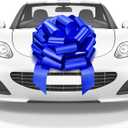 Mata1-USA - Huge Car Bow - Blue, 18 Inch - Big Gift Wrapping Bow for Large Gift Decoration - Giant Size for Indoor & Outdoor Use - 20 Loops & 4 Stickers - No Magnets That Scratch