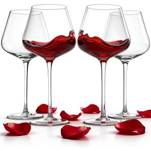 Wine Glasses Set of 4, 18OZ Large Crystal Red Wine Glasses, Hand Blown Vintage Wine Glasses with Thin Rim, Large Bowl, Long Stem, Gifts for Wedding, Housewarming, Birthday