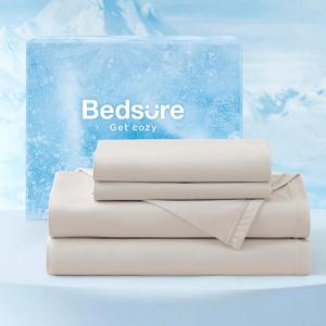 Bedsure Cooling Sheets Cal King, Cooling Bed Sheets for Hot Sleepers, Chill Cool Sheet, Deep Pocket Up to 18 Inches, Soft & Breathable California King Sheet Sets, 4 Pieces, Beige
