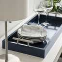 Kate and Laurel Lipton Narrow Decorative Tray; 10 x 24; Navy Blue and Silver; Chic Accent Tray for Display and Storage