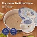 Bico Blue Talavera Ceramic Tortilla Warmer, 8.9 Inch Tortilla Holder with Lid for Taco Bread Pancake for Mexican Night and Party, Microwave and Dishwasher Safe