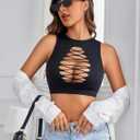 Avidlove Women's Fishnet Top Sexy Cut Out Crop Short Hollow Out Cropped Tank Top(S M L) (Black)