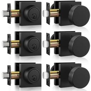 goldenwarm 3 Pack Black Door Knob with Deadbolt,Zinc-Alloy Heavy Duty Front Door Knob and Deadbolt Set，Contemporary Door Knobs Exterior with Deadbolt