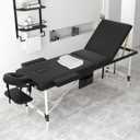 ABET Massage Table, 3 Fold Portable Professional Lash Tattoo Spa Bed, Height Adjustable 23.5" Wide Compact Facial Table with Detachable Oil Pocket Towel Rod Face Cradle Armrest, Aluminum Feet & Black