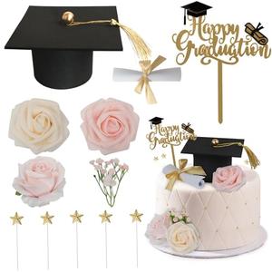Acmee Graduation Cake Toppers - Graduations Cap Diploma Flowers Congrats Grad Cake Decorations for 2025 High School College Senior Girl Women Graduation Supplies
