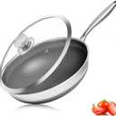 Vinchef Stainless Steel Wok Pan with Glass Lid 12 Inch, Honeycomb Nonstick Stir Frying Pan Induction Compatible and Dish Washer Safe