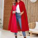 Gihuo Cape Poncho Women's Hooded Maxi Cloak Coat Winter Warm Long Cloak Cosplay Costumes Outerwear (Red)