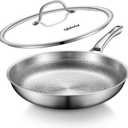 VEDNHOL Titanium Pan, 12 Inch Pure Titanium Hammered Pro frying pan with Lid, NonToxic Skillet for Cooking, PFAS/PFOA/PTFE Free Cookware, Dishwasher&Oven Safe, Kitchen Induction Compatible